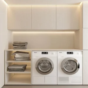 Villa Laundry Room Built-in Washing Machine Apartment Laundry Cabinet with Drawer Custom Storage Cabinet Laundry Room with Sink