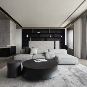 Modern Minimalist Black and Gray Villa Design Dark-colored Bookcase Black Bookcase High-end Customization Apartment Living Room
