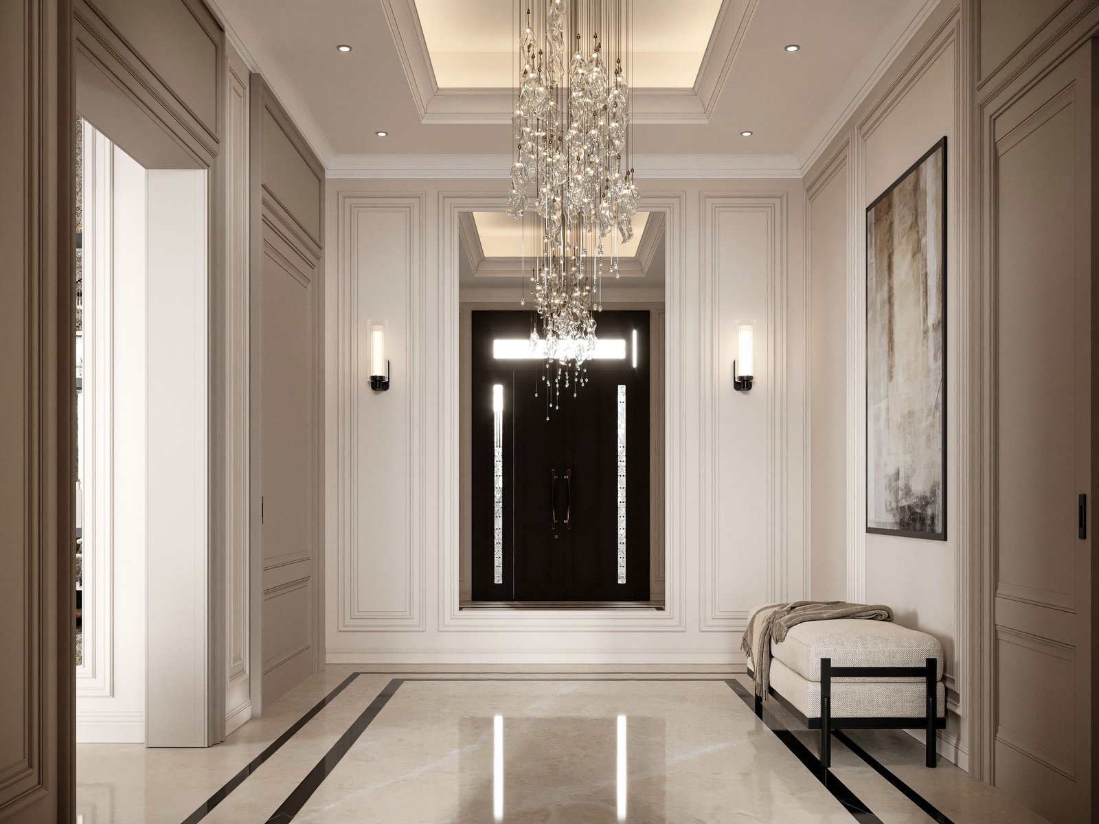 Villa Design Kitchen Cabinet Design Interior Design of High-Volume Villas Sofa Dining Table Chair Hanging Cabinet Living Room - Image 7