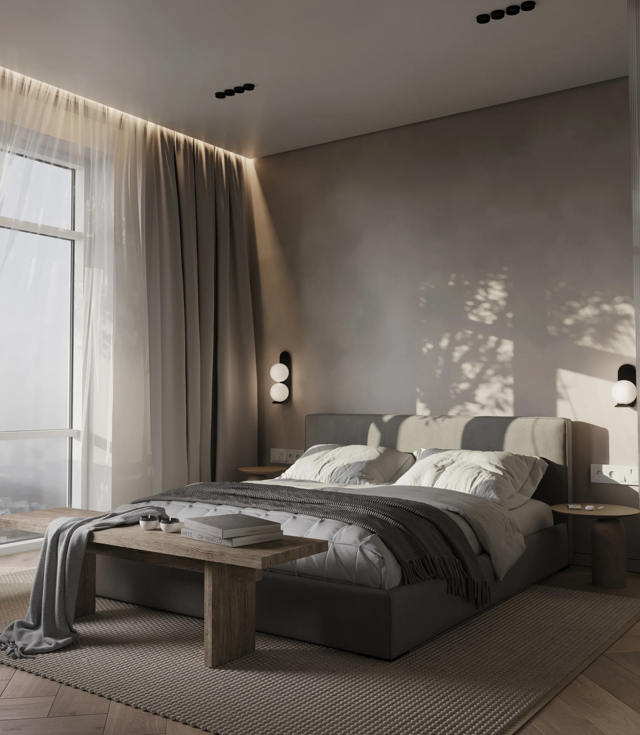 Apartment Villa Design Wardrobe Design Interior Design of High-Volume Villas Bedroom Glass Door Cabinet Dark Wabi-Sabi Style - Image 5