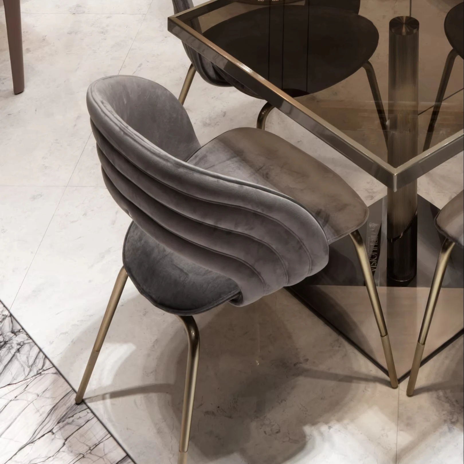 Modern 6-Piece Dining Set with Table Chairs Tablecloth Sintered Stone Travertine Marble Material for Stylish Dinning Room - Image 3