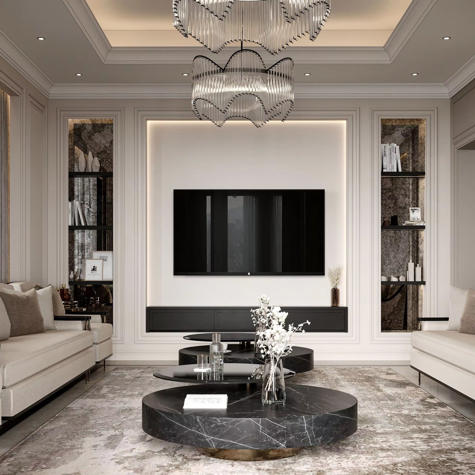 Villa Design Kitchen Cabinet Design Interior Design of High-Volume Villas Sofa Dining Table Chair Hanging Cabinet Living Room