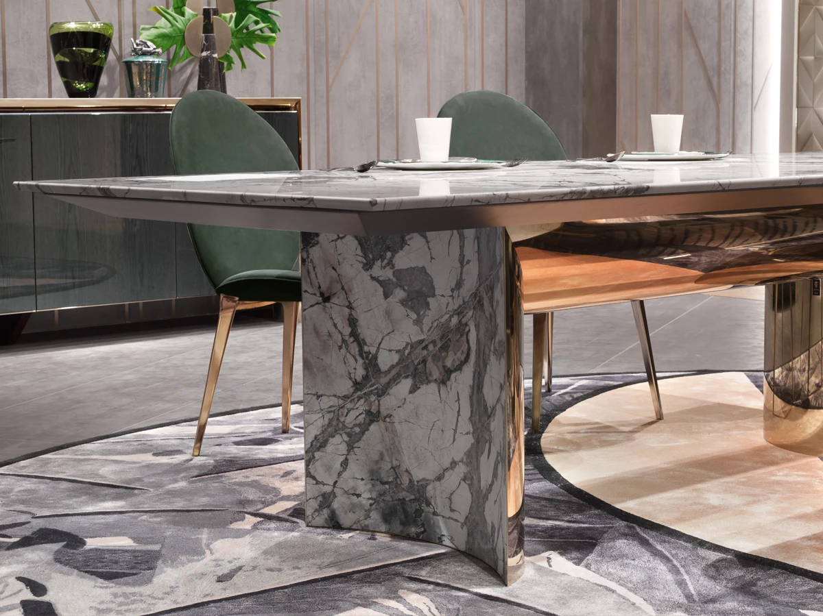 Modern Rectangular Marble Table Extendable Stainless Steels Chairs for Dining for Hotel Outdoor 6-Seater Room Set Tables Chairs - Image 9