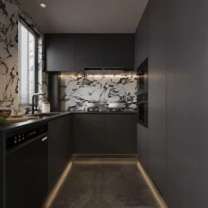 Kitchen Cabinets Dark Minimalist Style and Modern Style Customized Cabinetry  One-Stop Turnkey Service Laundry Room Dining Room