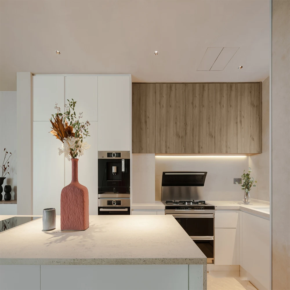 Modern Home Improvement White PET Lacquer High Glossy Kitchen Cabinet Solid Wood with MDF Panel Cupboard Design - Image 5