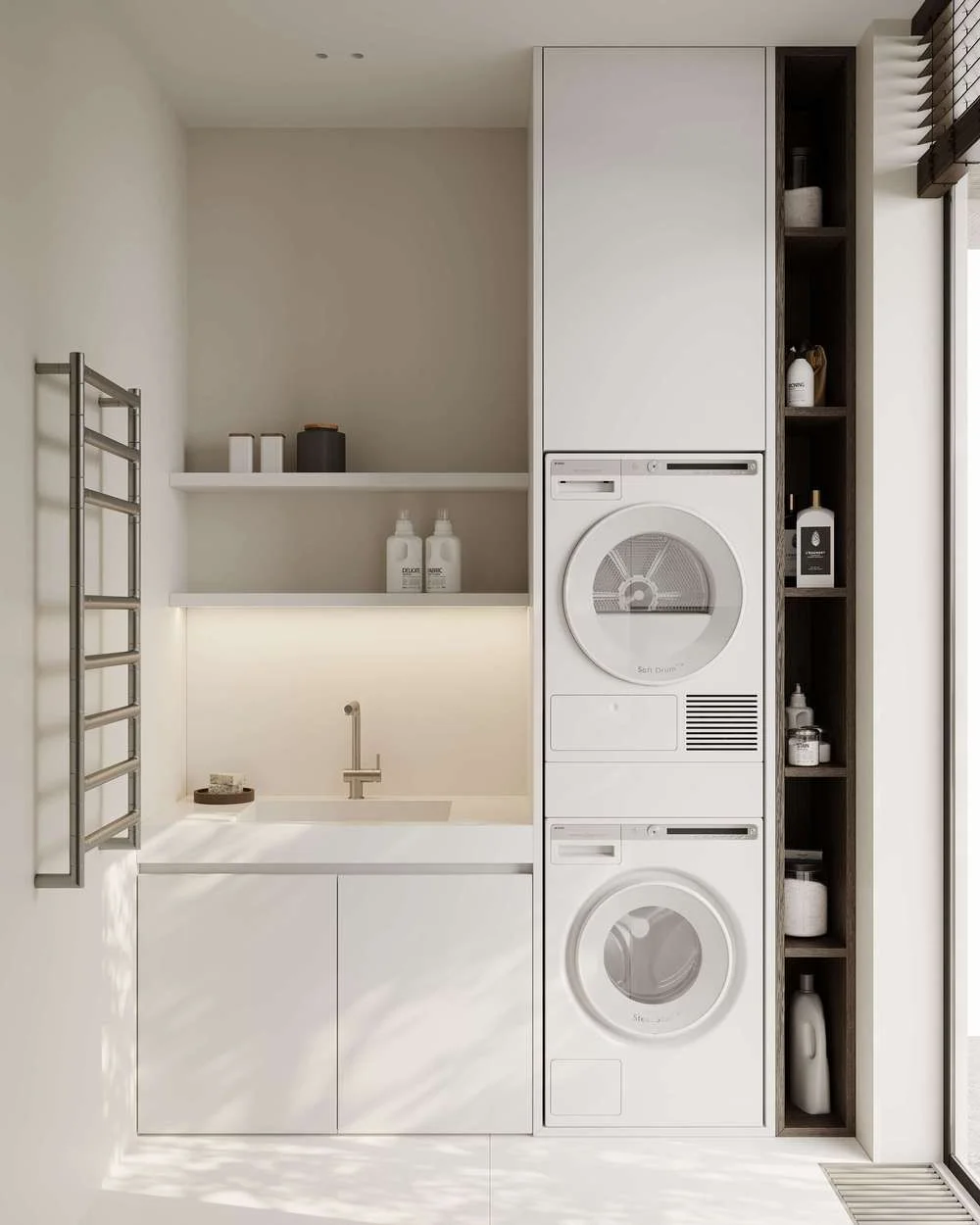 Hotel Laundry Room Built-in Washing Machine Apartment Laundry Cabinet with Drawer Custom Storage Cabinet Laundry Room with Sink - Image 7