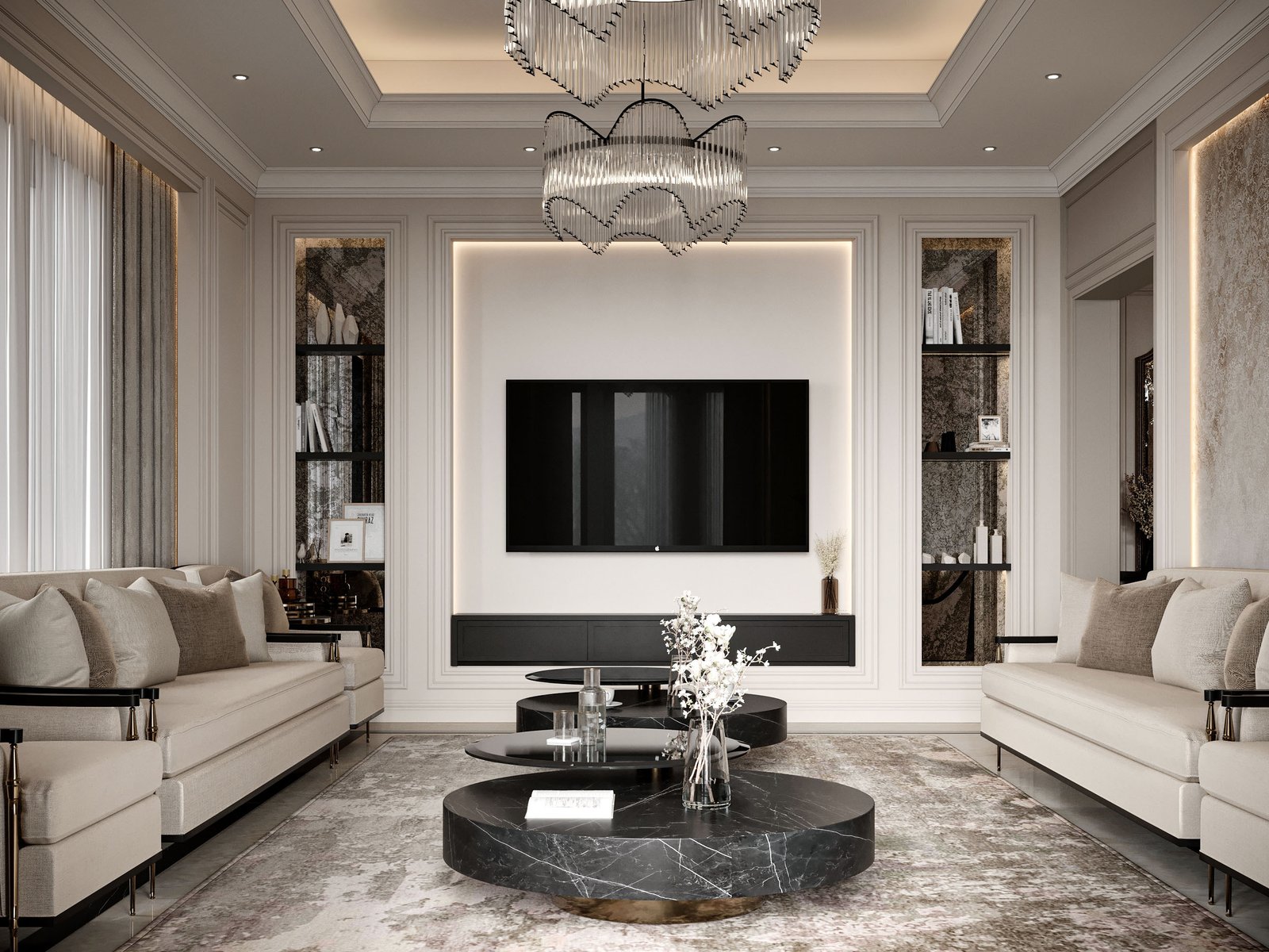 Villa Design Kitchen Cabinet Design Interior Design of High-Volume Villas Sofa Dining Table Chair Hanging Cabinet Living Room - Image 13