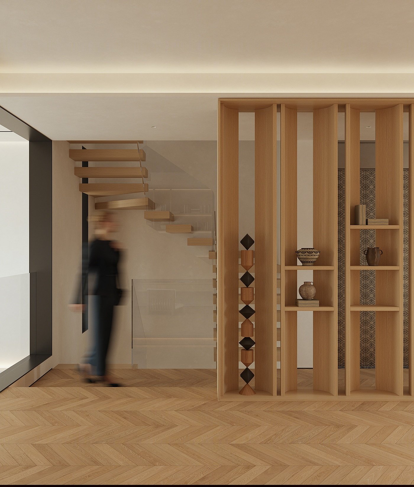 Villa Design Kitchen Cabinet Design Interior Design of High-Volume Villas Log Veneer Skeleton Line Hanging Cabinet Living Room - Image 6