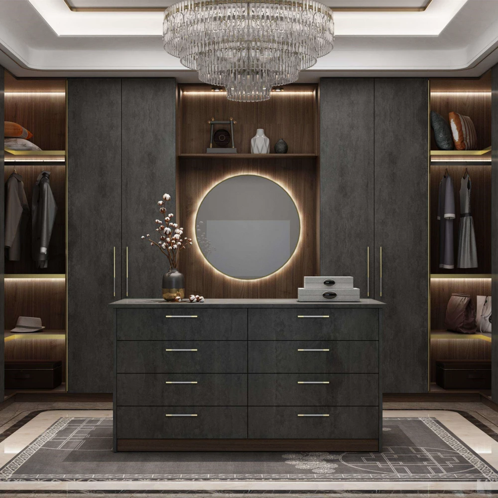 Solid Wood and Glass Walk-In Closet Organizer Single-Wide Wooden Mirror for Clothes Elegant Wardrobe - Image 4