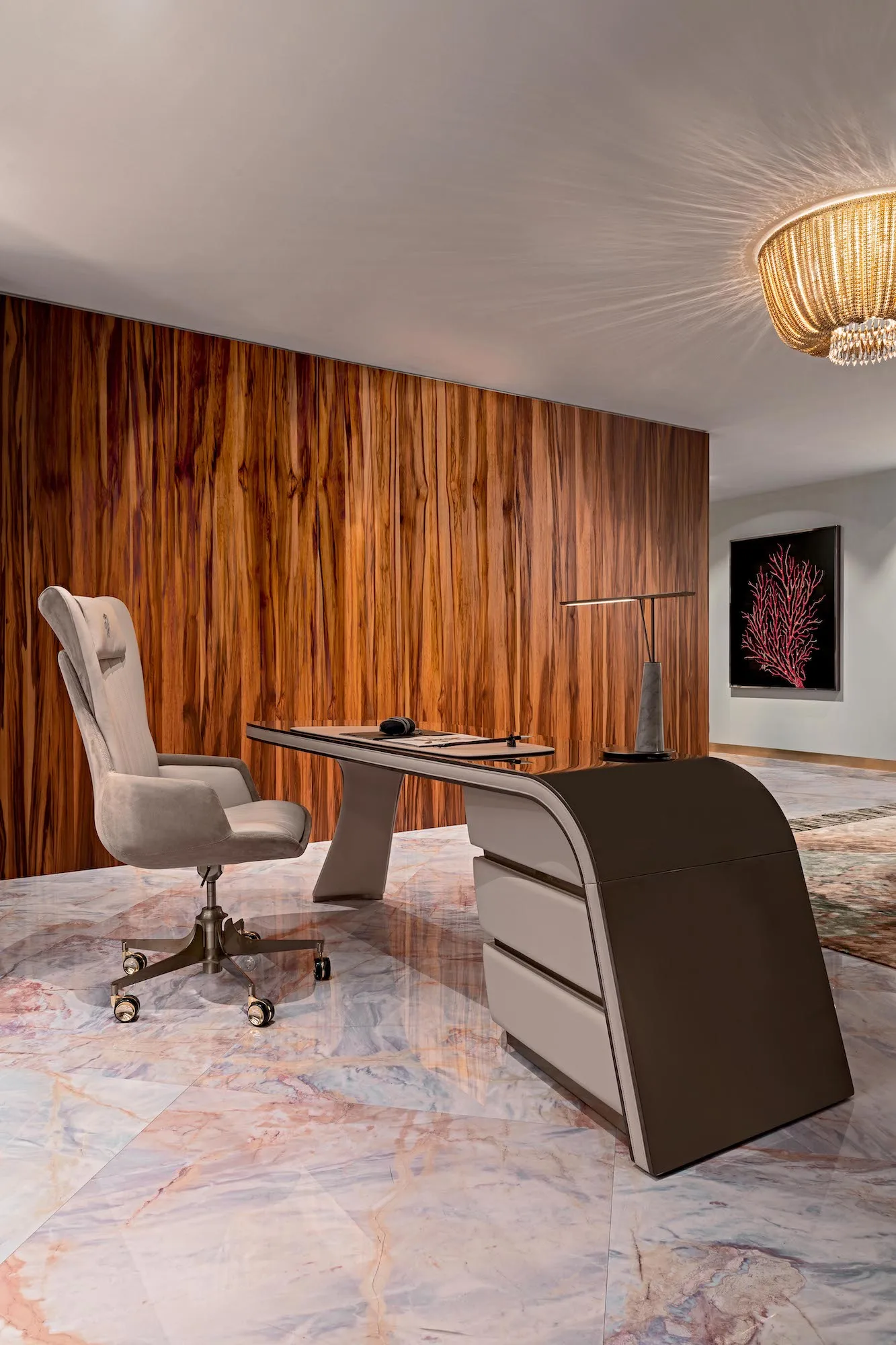 Italian Designers High Quality Desk Writing Table Upholstered in Leather with Drawer Luxury Office Building Writing Desk - Image 12