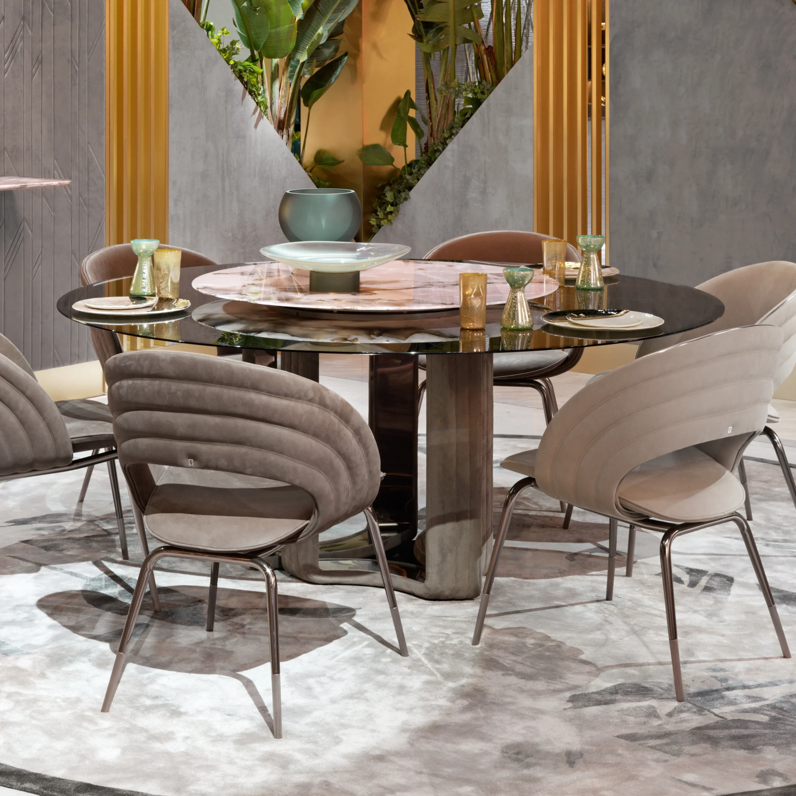 Modern Design Luxury 8-Seater Table Set with Marble round Dining Chairs for Hotels-Wood Folding Tables - Image 2