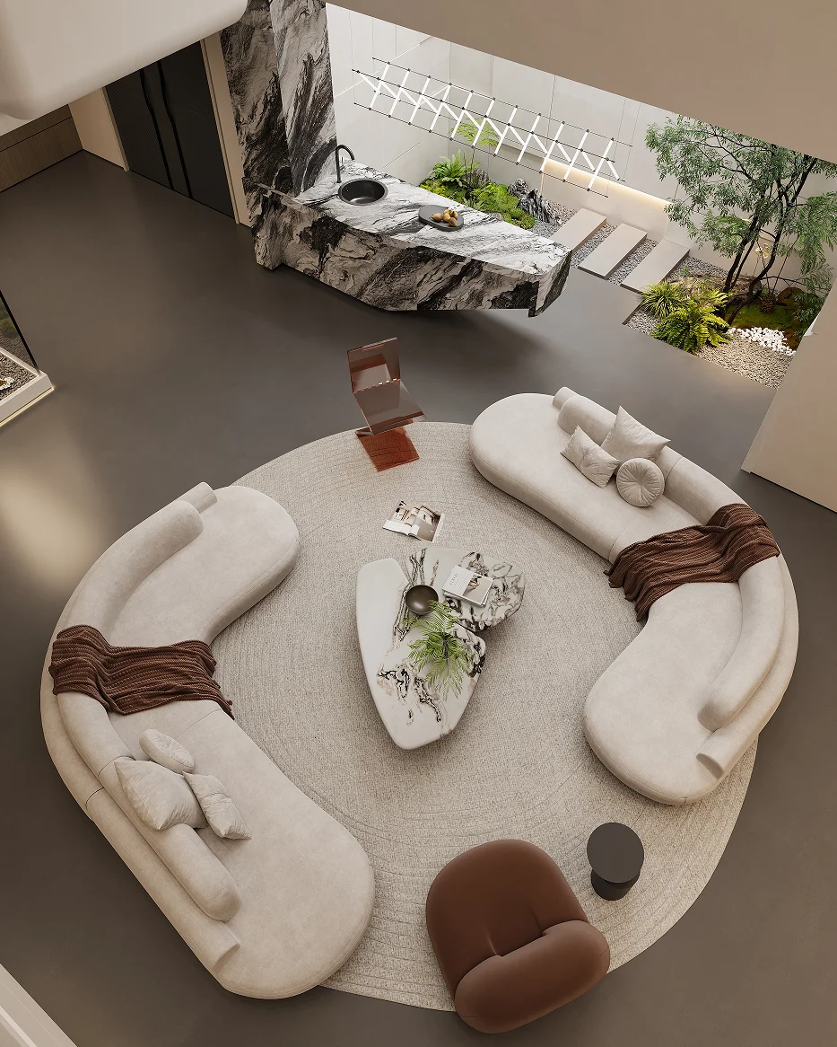Villa Design Kitchen Cabinet Design Interior Design of High-Volume Villas Sofa Dining Table Chair Hanging Cabinet Living Room - Image 3