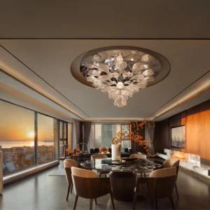 Apartment Villa Design Kitchen Cabinet Design Interior Design of High-Volume Villas  Log Veneer Skeleton Line  Living Room