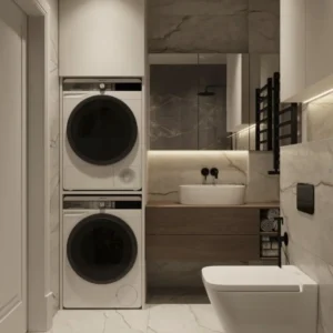 Villa Laundry Room Built-in Washing Machine Apartment Laundry Cabinet with Drawer Custom Storage Cabinet Laundry Room with Sink