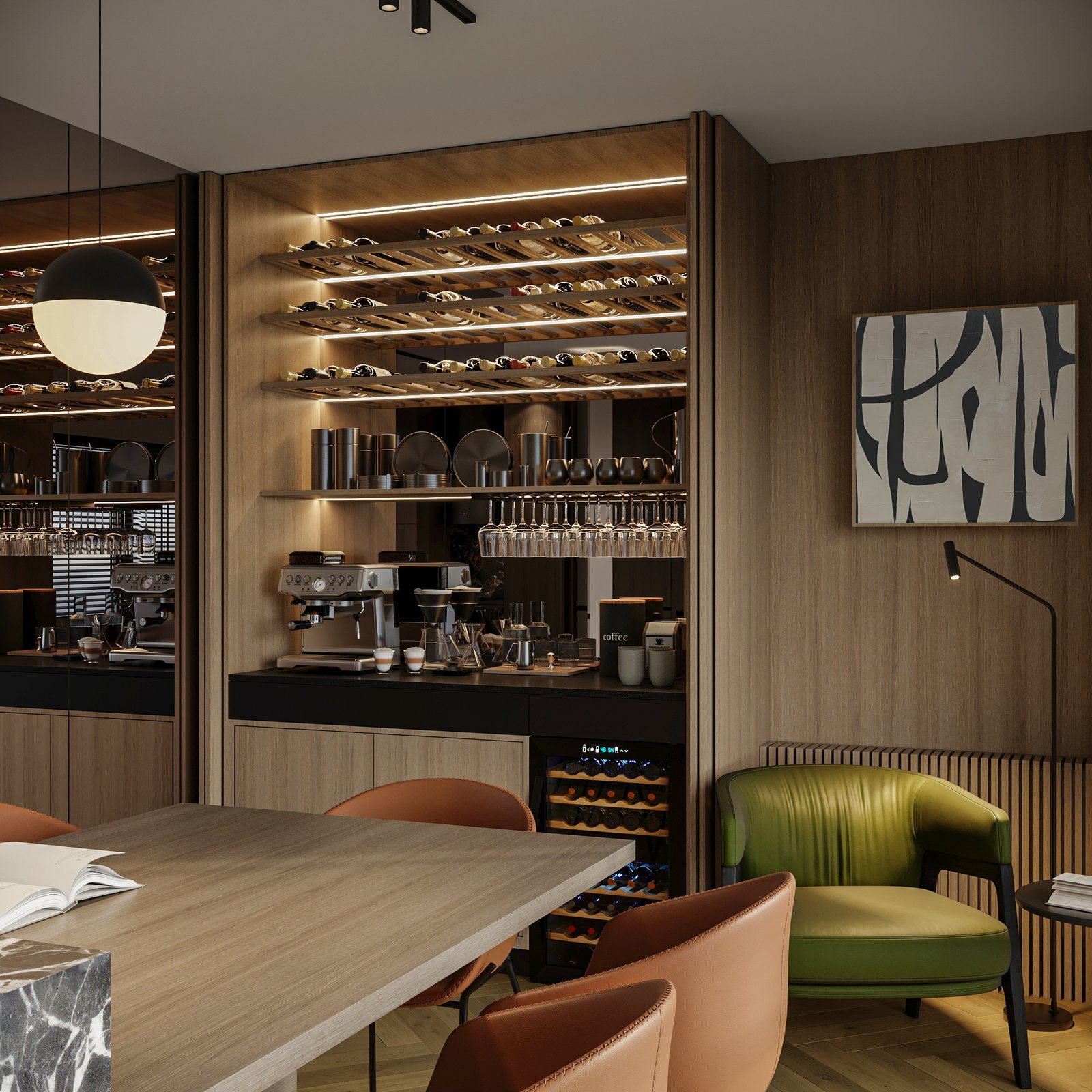 Apartment Villa Design Kitchen Cabinet Design Interior Design of High-Volume Villas Sofa Wine Cabinet Living Room