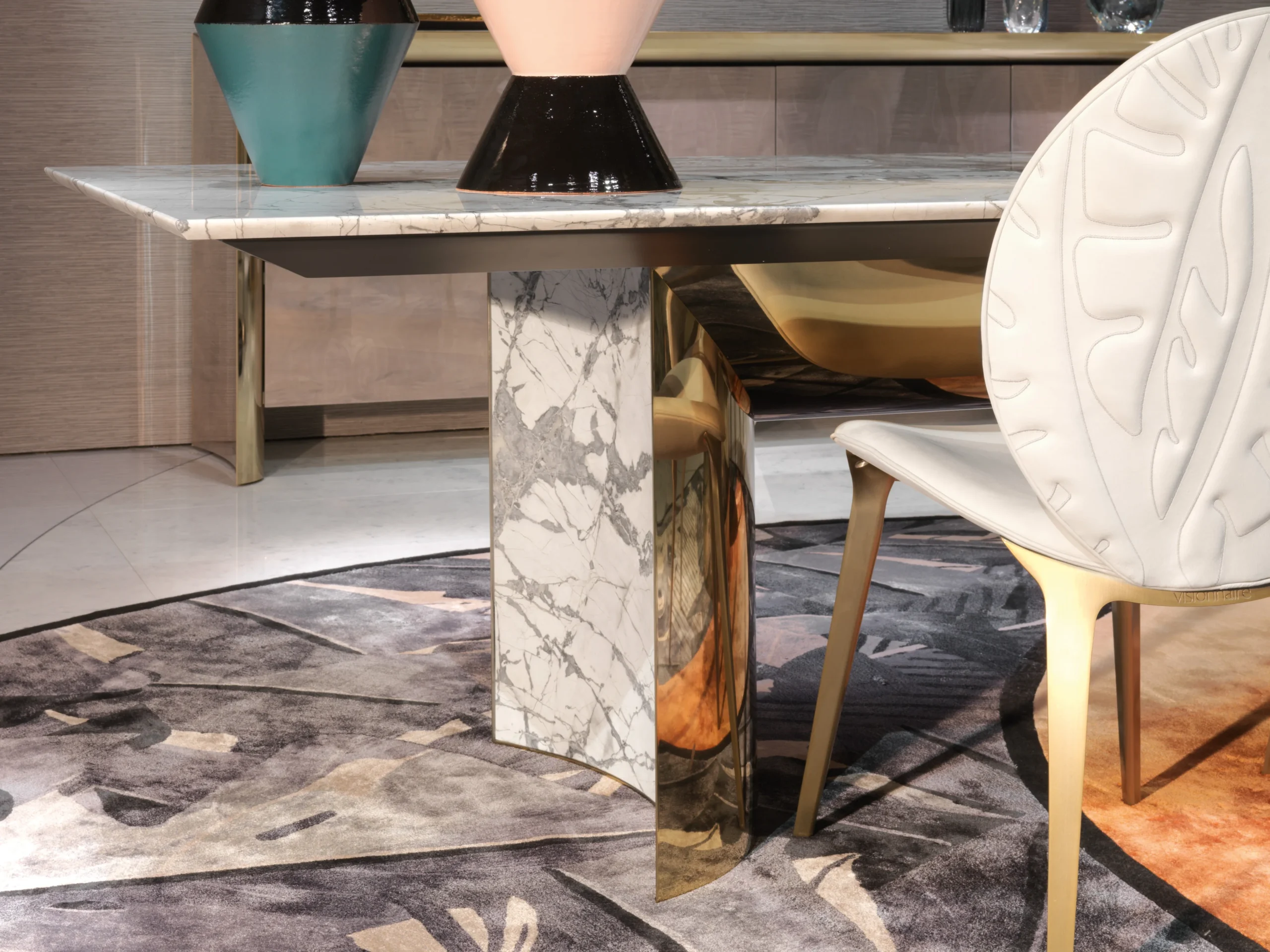 Modern Customizable Royal Marble Table with Adjustable Base 10 Seater Chairs Antique Dining Set for Home or Hotel Use - Image 8