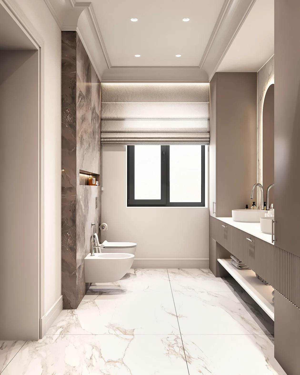 Hotel Vanity Villa High-End Light Luxury Large Wall-Mounted Bathroom Vanity Cabinet with Bath Mirrors Solid Wood Carcase Marble - Image 6