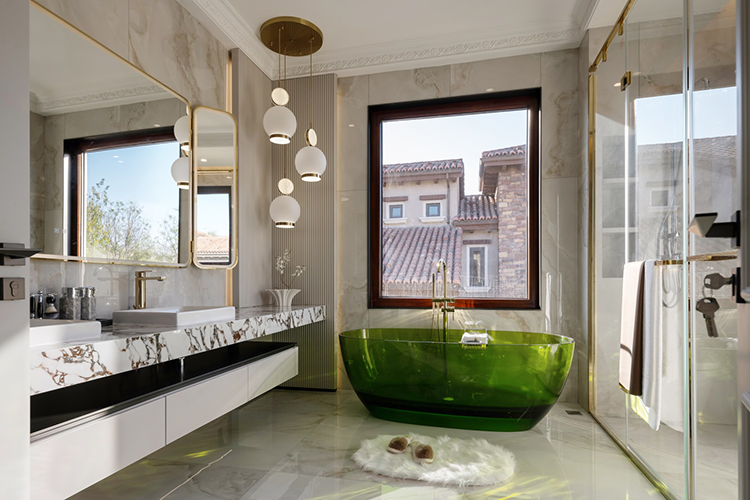 Hotel Vanity High-End Light Luxury Large Wall-Mounted Bathroom Vanity Cabinet with Bath Mirrors Solid Wood Carcase Marble - Image 2