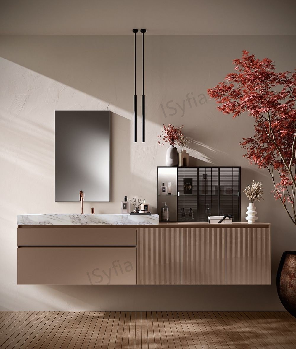 Hotel Vanity Villa High-End Light Luxury Large Wall-Mounted Bathroom Vanity Cabinet with Bath Mirrors Solid Wood Carcase Marble - Image 2