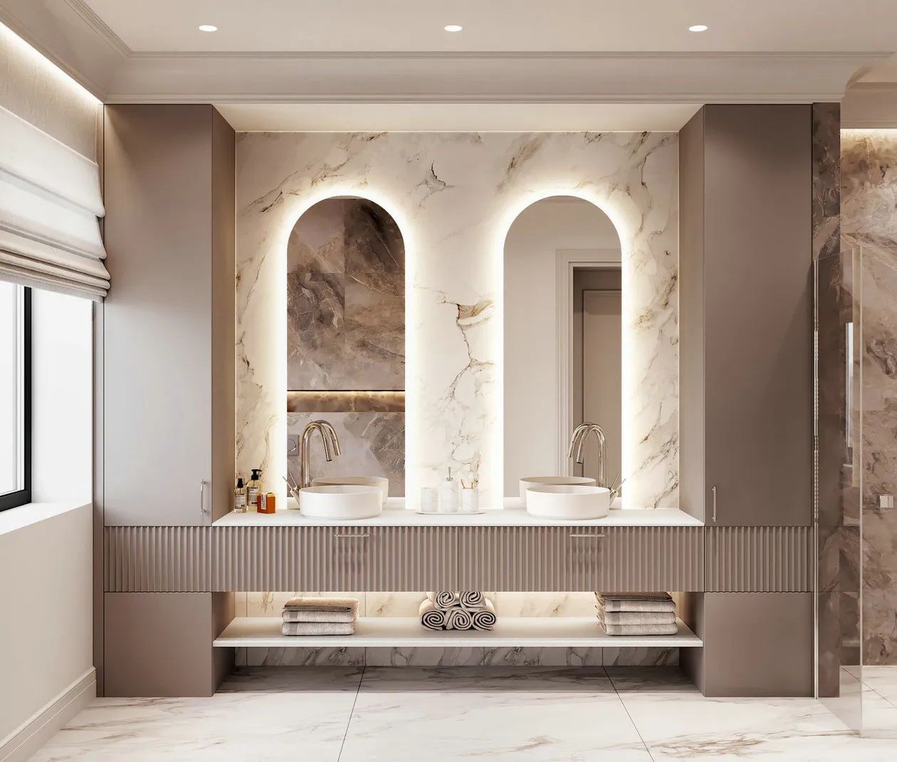 Hotel Vanity Villa High-End Light Luxury Large Wall-Mounted Bathroom Vanity Cabinet with Bath Mirrors Solid Wood Carcase Marble - Image 14