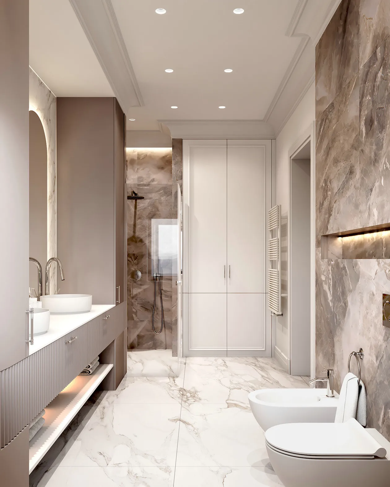 Hotel Vanity Villa High-End Light Luxury Large Wall-Mounted Bathroom Vanity Cabinet with Bath Mirrors Solid Wood Carcase Marble - Image 5