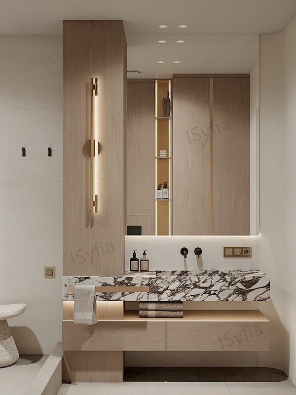 Hotel Vanity Villa High-End Light Luxury Large Wall-Mounted Bathroom Vanity Cabinet with Bath Mirrors Solid Wood Carcase Marble - Image 4