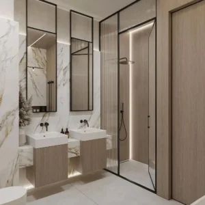 Hotel Vanity Villa Modern Minimalism Style Wall-Mounted Bathroom Vanity Cabinet with Bath Mirrors Villa Solid Wood Double Vanity