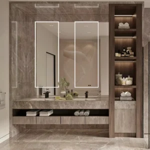 Hotel Vanity Villa High-End Light Luxury Large Wall-Mounted Bathroom Vanity Cabinet with Bath Mirrors Solid Wood Carcase Marble
