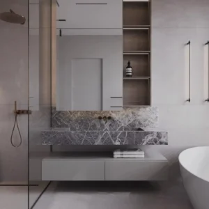 Hotel Vanity Villa Modern Minimalism Style Euro-American Style Bathroom Vanity Cabinet with Bath Mirror Solid Wood Double Vanity