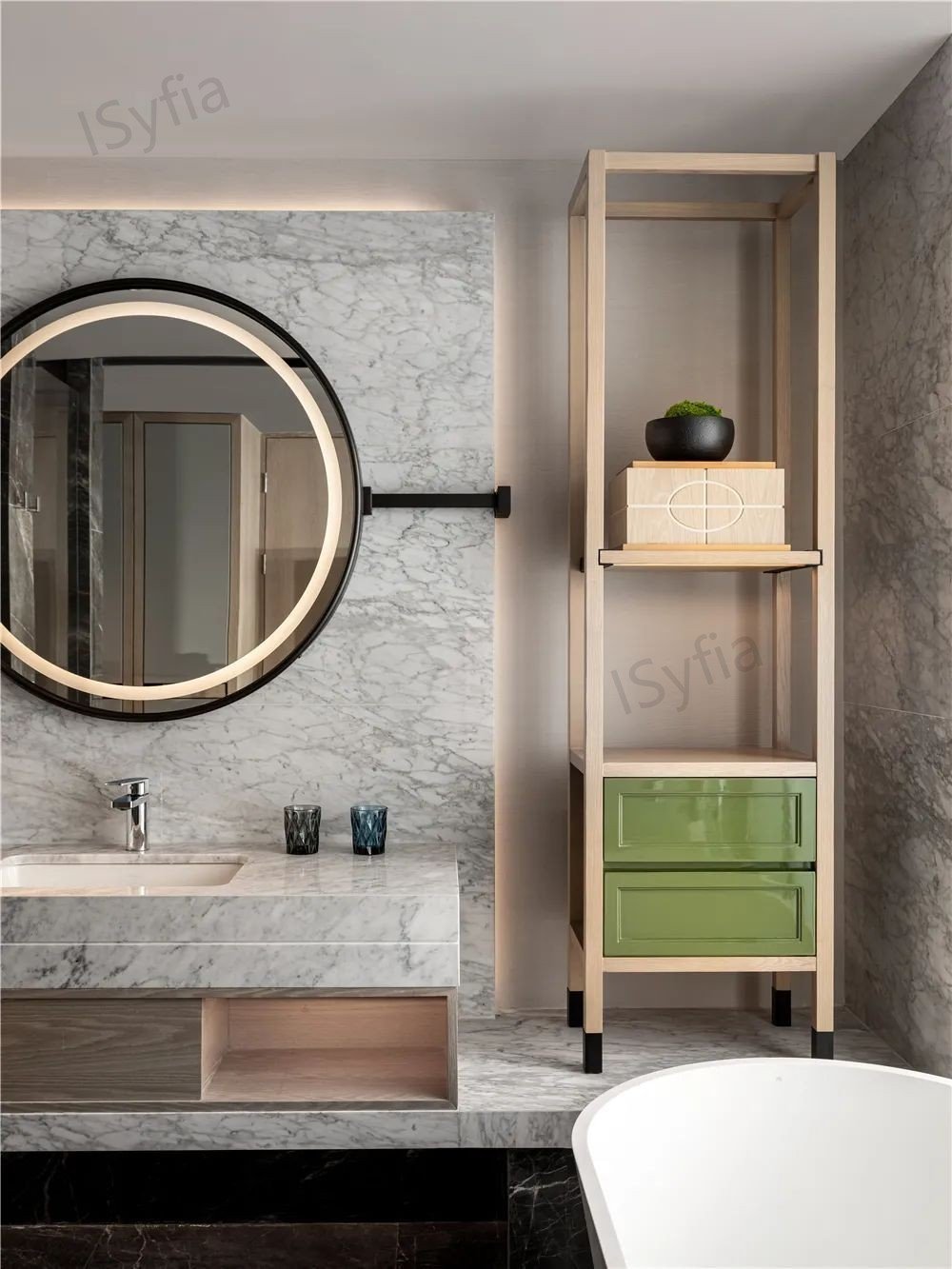 Hotel Vanity Villa High-End Light Luxury Large Wall-Mounted Bathroom Vanity Cabinet with Bath Mirrors Solid Wood Carcase Marble - Image 10