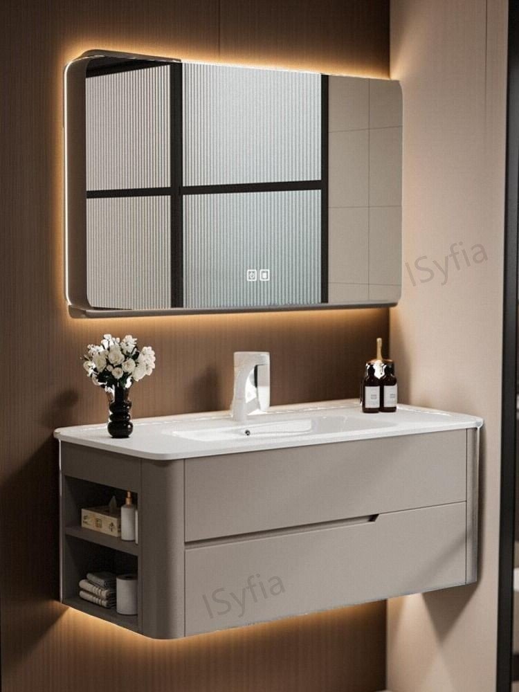 Hotel Vanity Villa High-End Light Luxury Large Wall-Mounted Bathroom Vanity Cabinet with Bath Mirrors Solid Wood Carcase Marble - Image 12