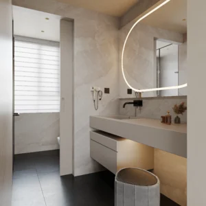 Hotel Vanity Villa Minimalist Style Wall-Mounted Bathroom Apartment Vanity Cabinet with Bath Mirrors Solid Wood Carcase Marble